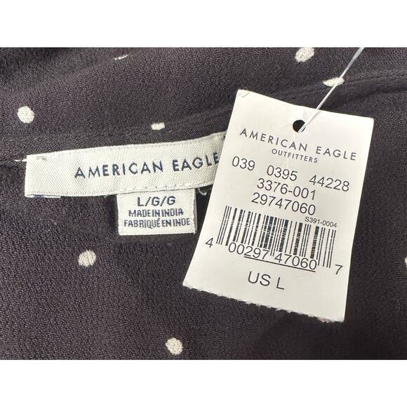 American Eagle Womens Large Black Polka Dot Wrap Dress Long Sleeve NEW - Picture 6 of 8